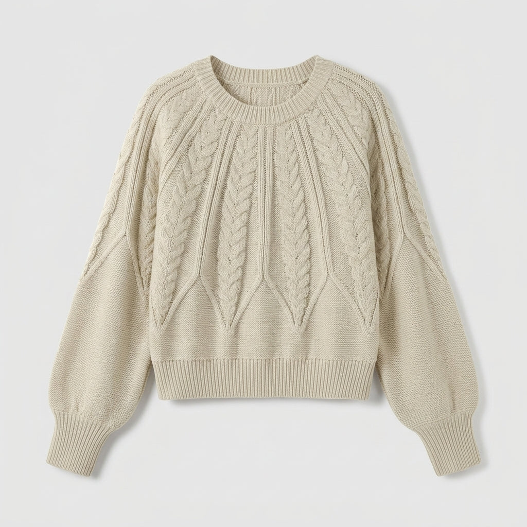 Damen Strickpullover mit Zopfmuster – Relaxed Fit — Beige