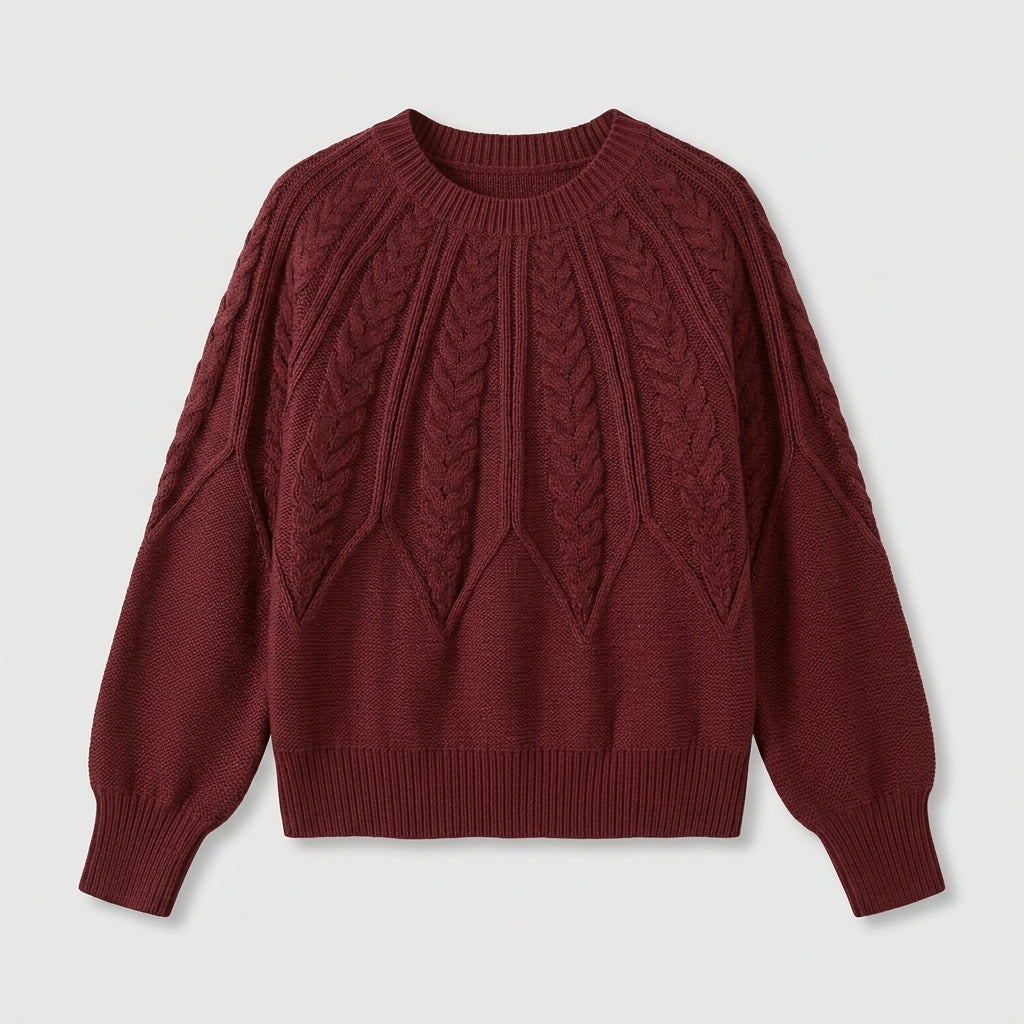 Damen Strickpullover mit Zopfmuster – Relaxed Fit — Rot