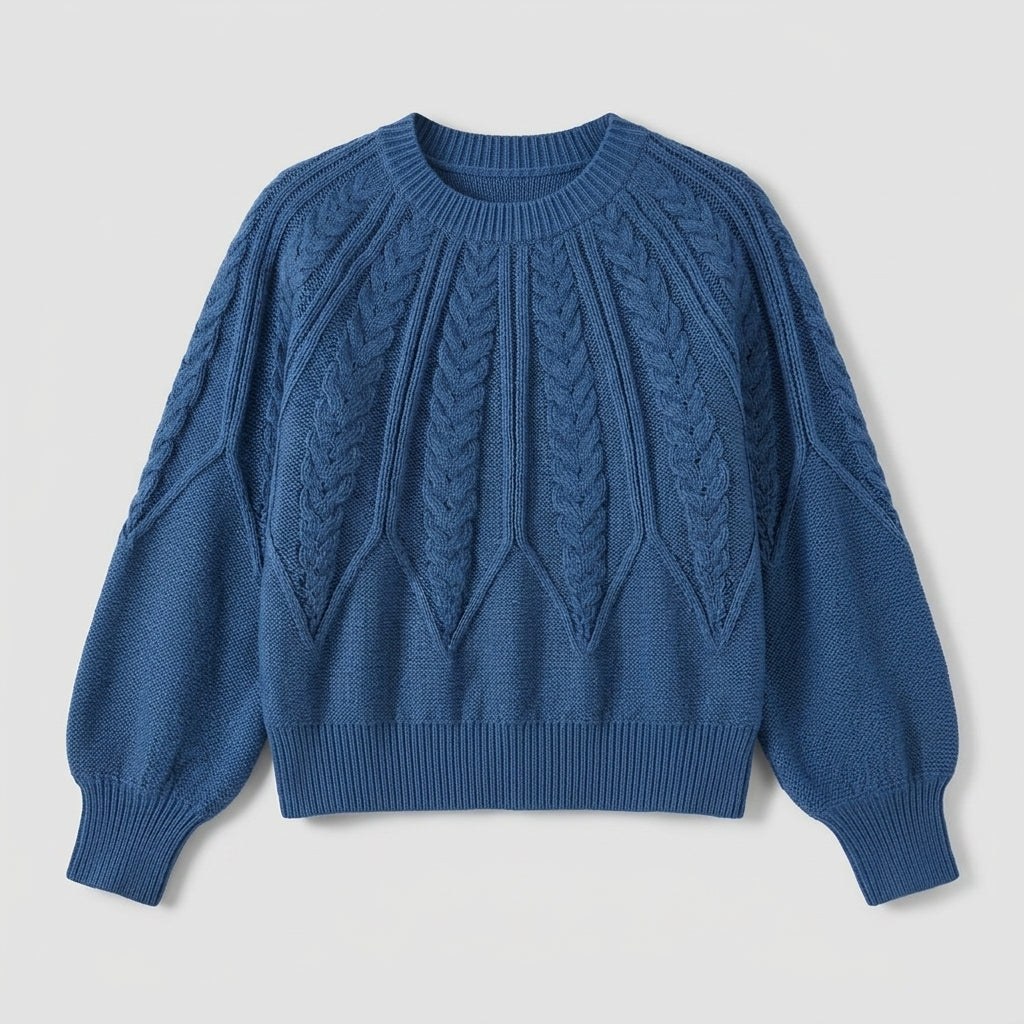 Damen Strickpullover mit Zopfmuster – Relaxed Fit — Navy