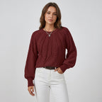 Damen Strickpullover mit Zopfmuster – Relaxed Fit — Rot