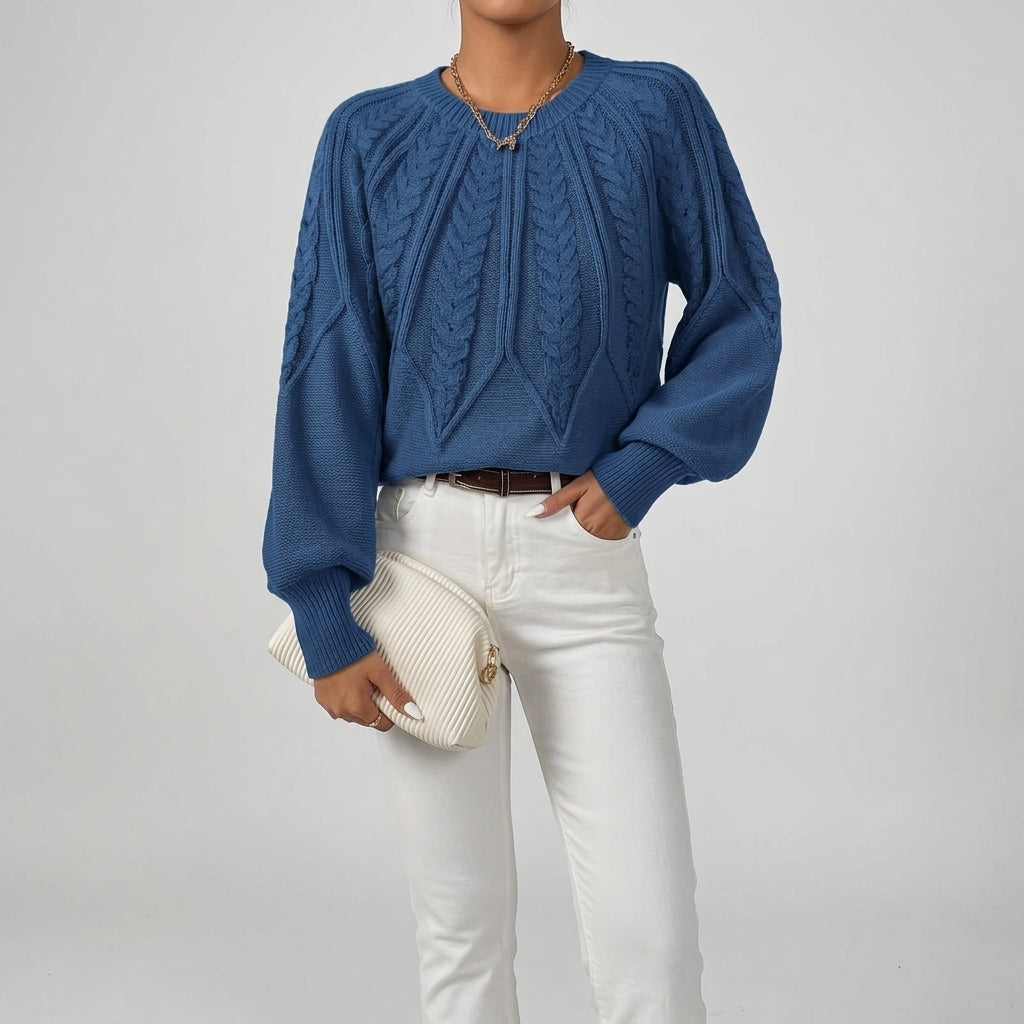 Damen Strickpullover mit Zopfmuster – Relaxed Fit — Navy
