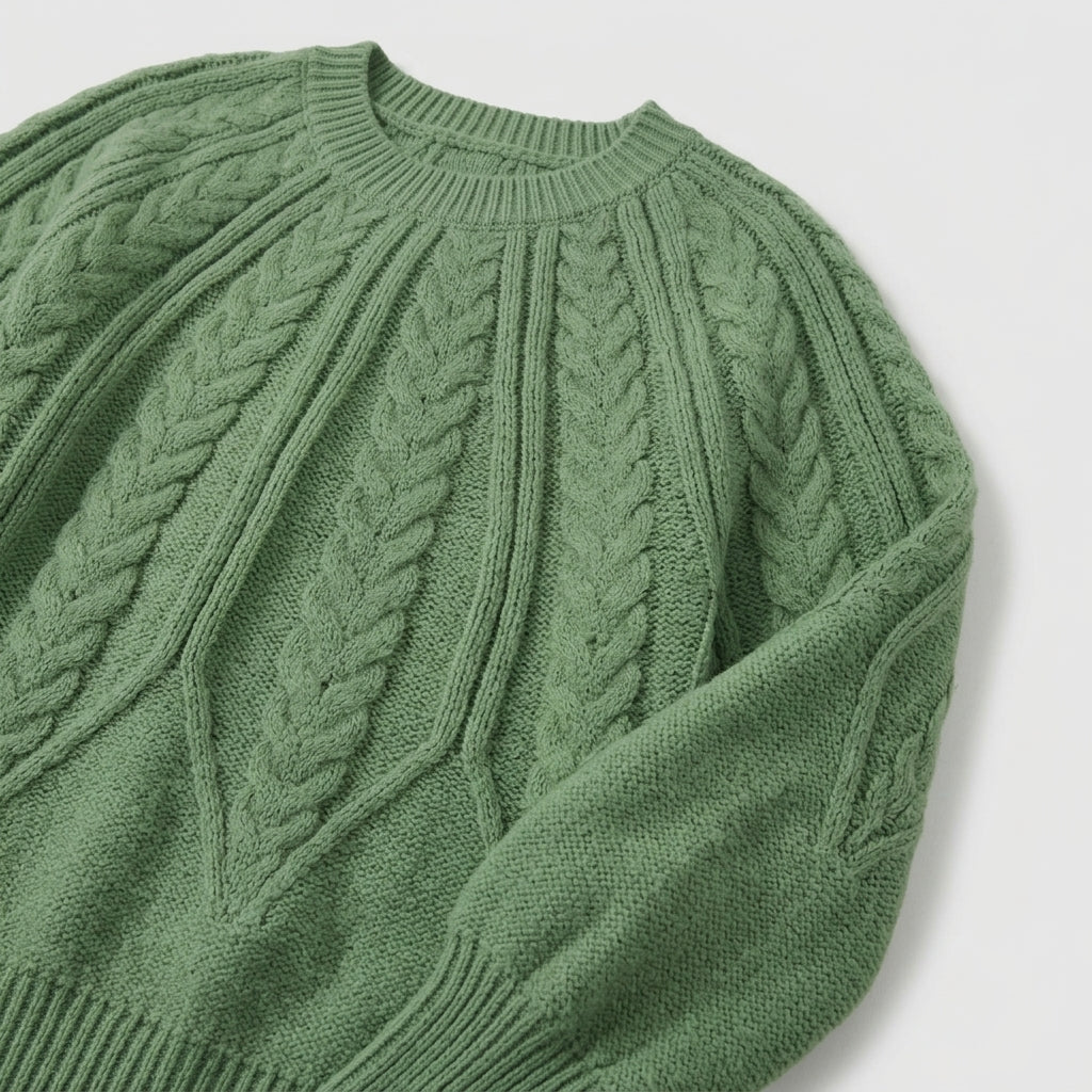 Damen Strickpullover mit Zopfmuster – Relaxed Fit — Grün