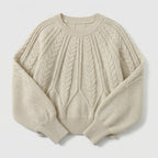 Damen Strickpullover mit Zopfmuster – Relaxed Fit — Beige