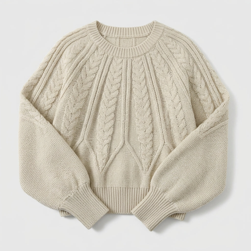 Damen Strickpullover mit Zopfmuster – Relaxed Fit — Beige