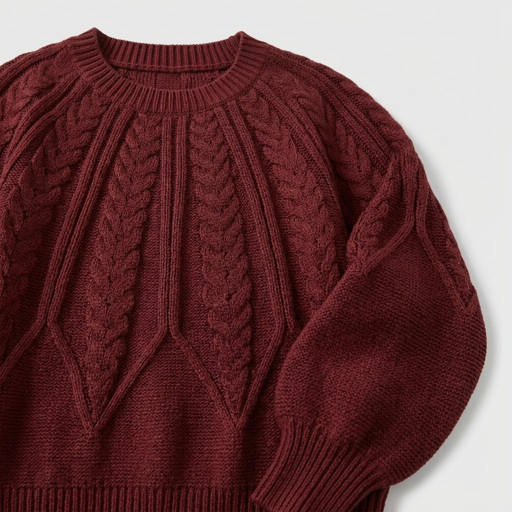 Damen Strickpullover mit Zopfmuster – Relaxed Fit — Rot