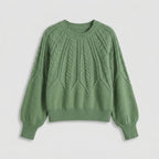 Damen Strickpullover mit Zopfmuster – Relaxed Fit — Grün