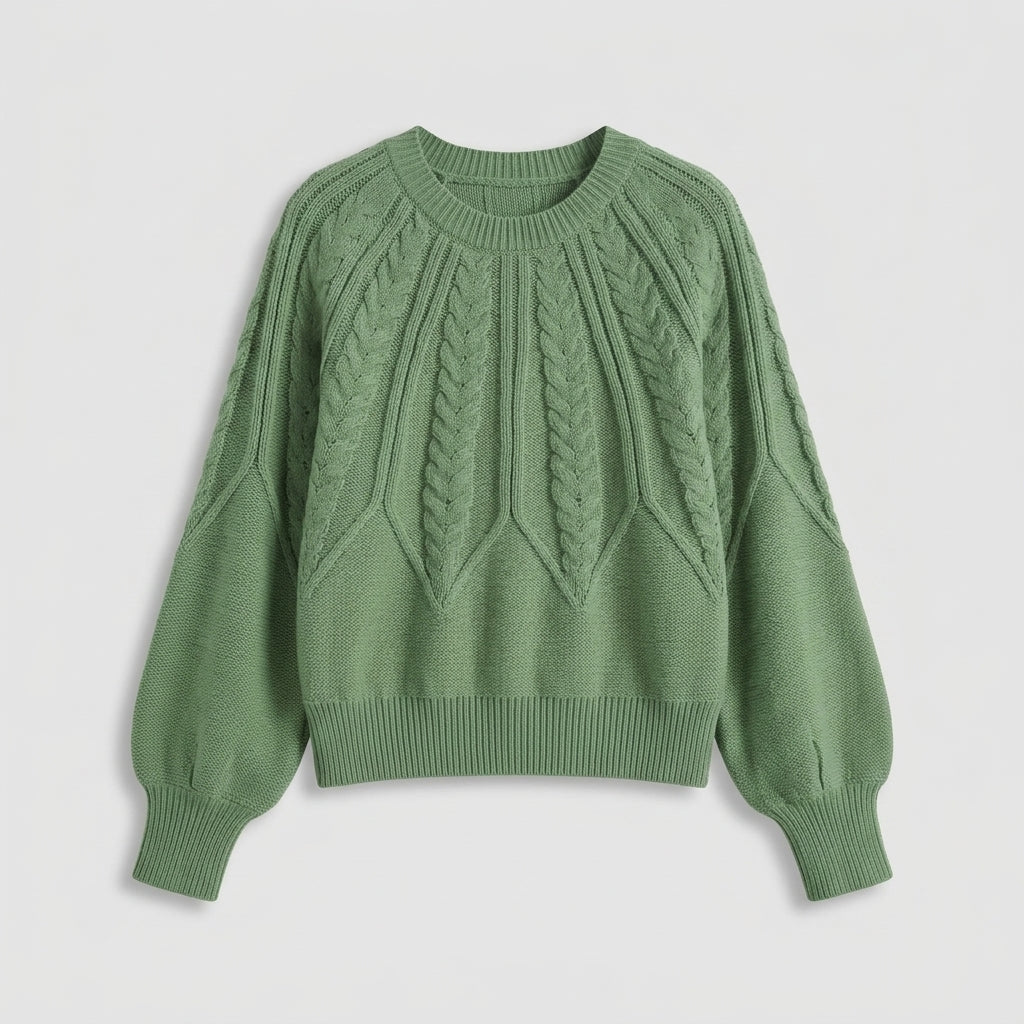 Damen Strickpullover mit Zopfmuster – Relaxed Fit — Grün
