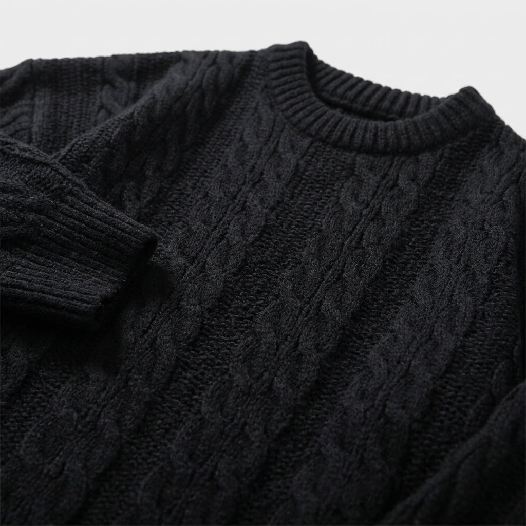 Herren Strickpullover mit Zopfmuster – Regular Fit — Schwarz