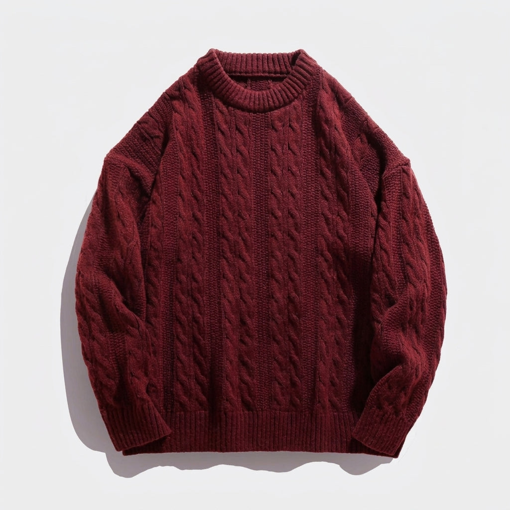 Herren Strickpullover mit Zopfmuster – Regular Fit — Merlotrot