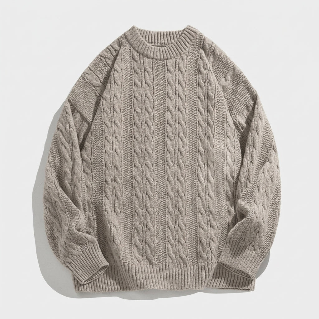 Herren Strickpullover mit Zopfmuster – Regular Fit — Aschbeige