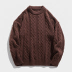 Herren Strickpullover mit Zopfmuster – Regular Fit — Kastanienbraun