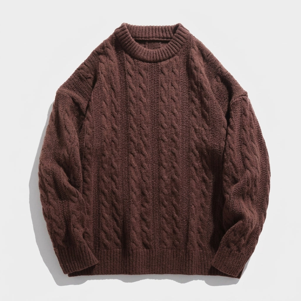 Herren Strickpullover mit Zopfmuster – Regular Fit — Kastanienbraun