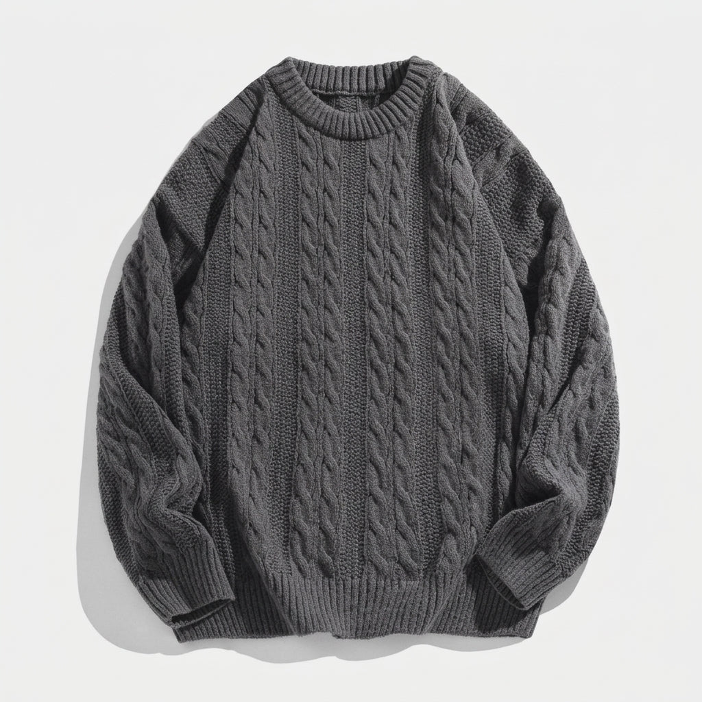 Herren Strickpullover mit Zopfmuster – Regular Fit — Dunkelgrau