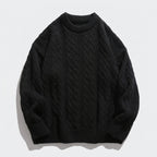Herren Strickpullover mit Zopfmuster – Regular Fit — Schwarz