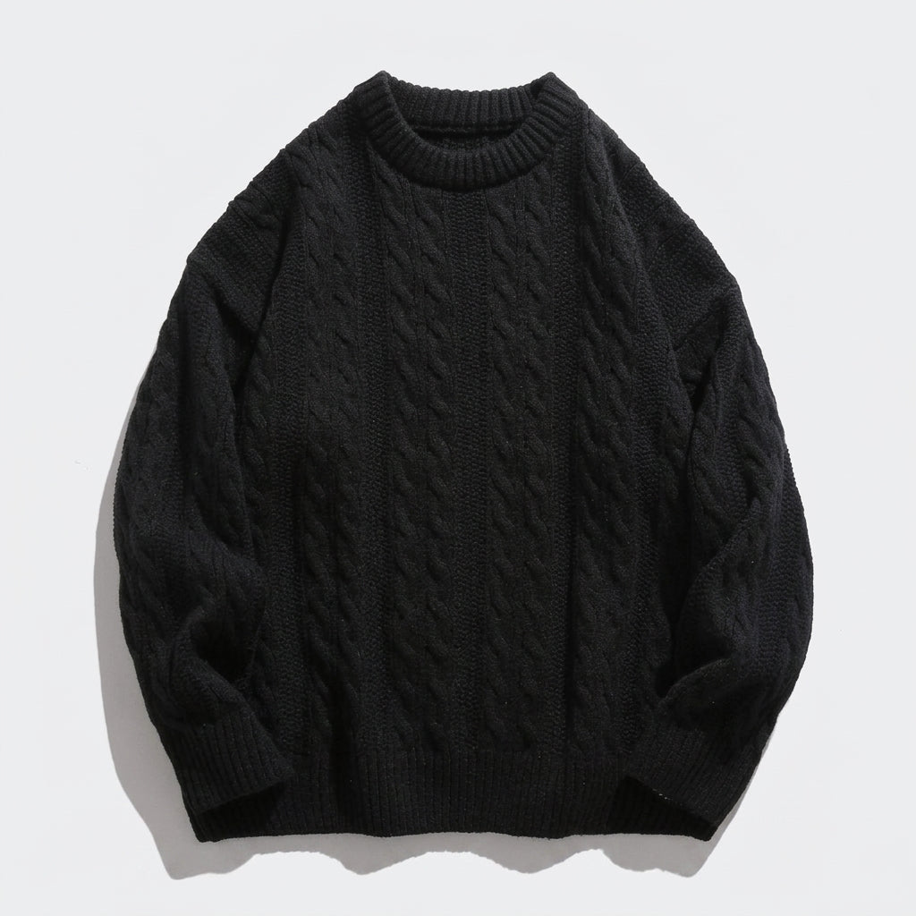 Herren Strickpullover mit Zopfmuster – Regular Fit — Schwarz