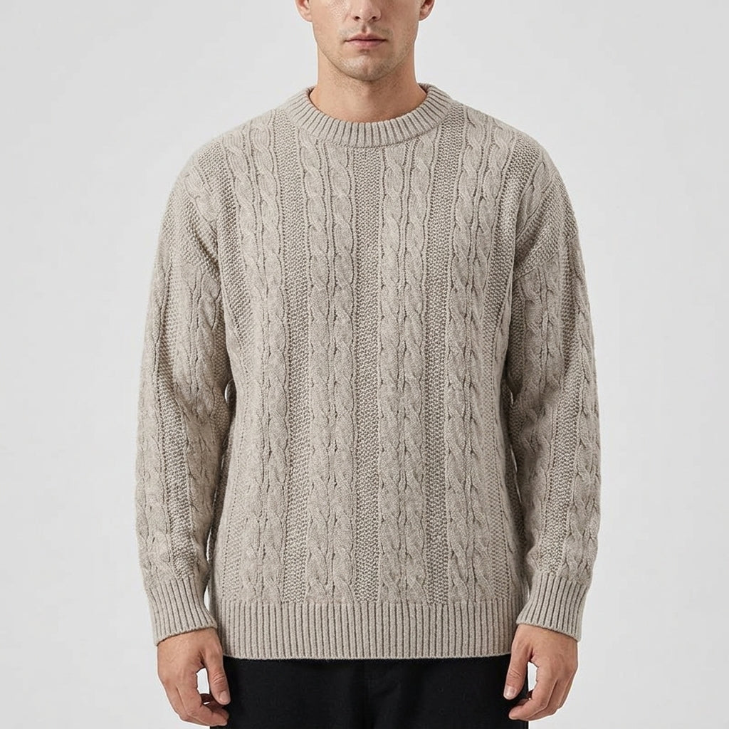 Herren Strickpullover mit Zopfmuster – Regular Fit — Aschbeige