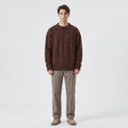 Herren Strickpullover mit Zopfmuster – Regular Fit — Kastanienbraun