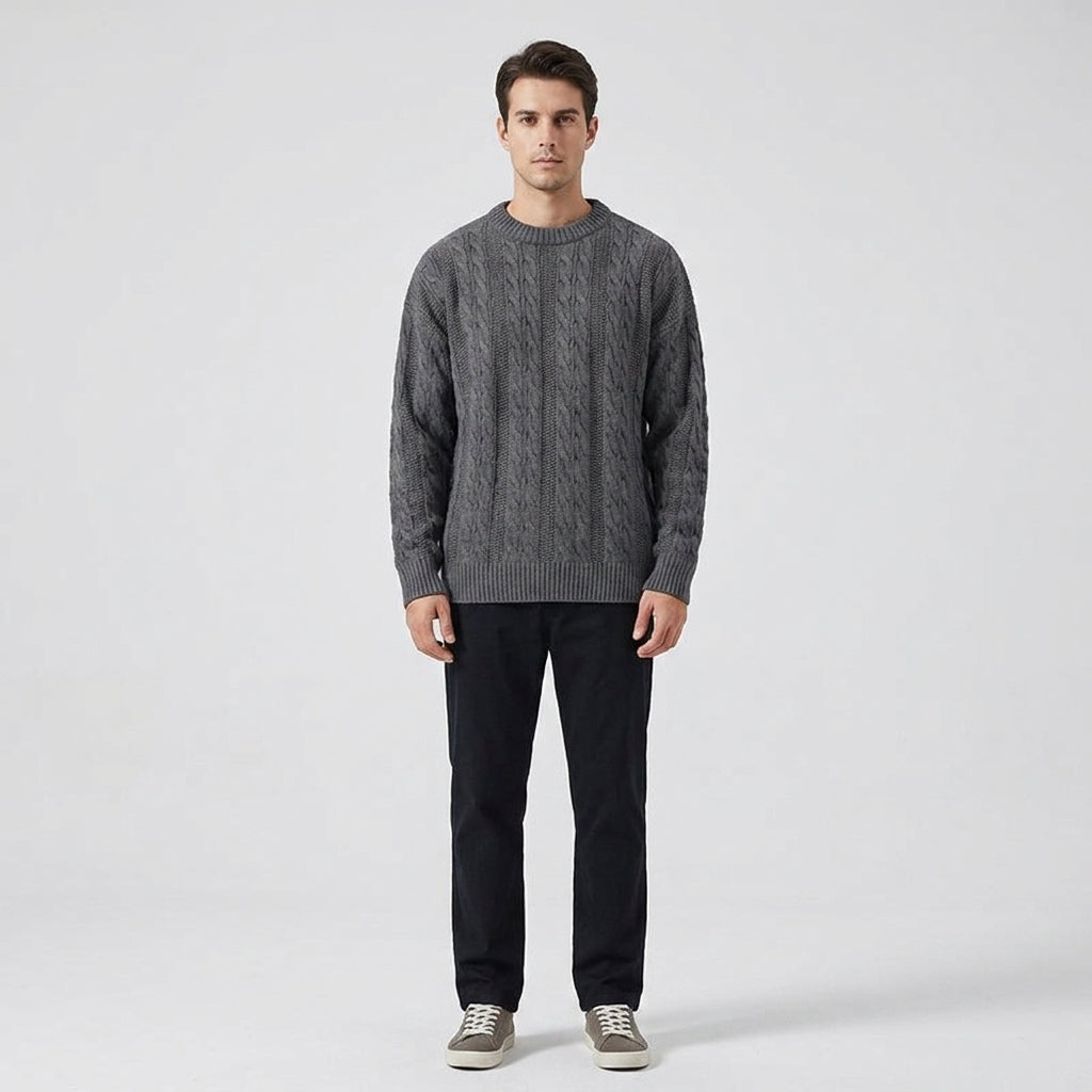 Herren Strickpullover mit Zopfmuster – Regular Fit — Dunkelgrau