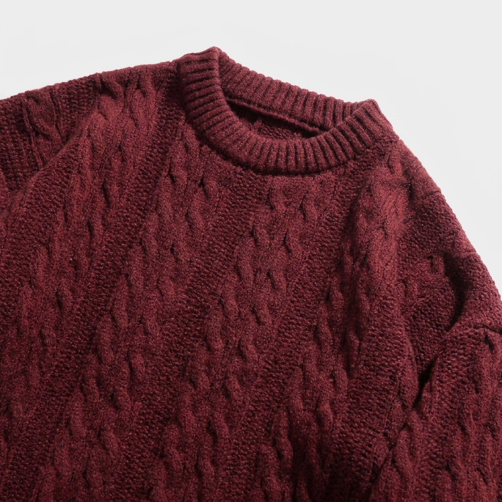 Herren Strickpullover mit Zopfmuster – Regular Fit — Merlotrot