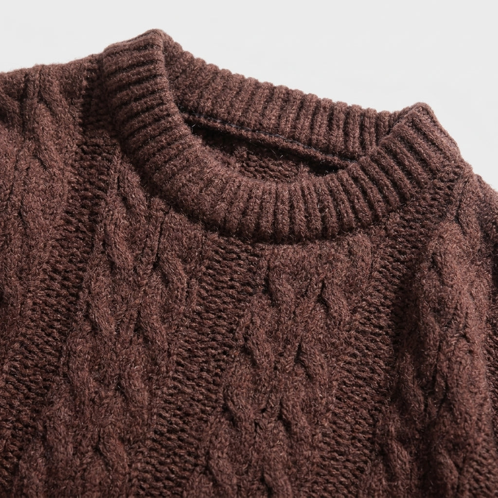 Herren Strickpullover mit Zopfmuster – Regular Fit — Kastanienbraun