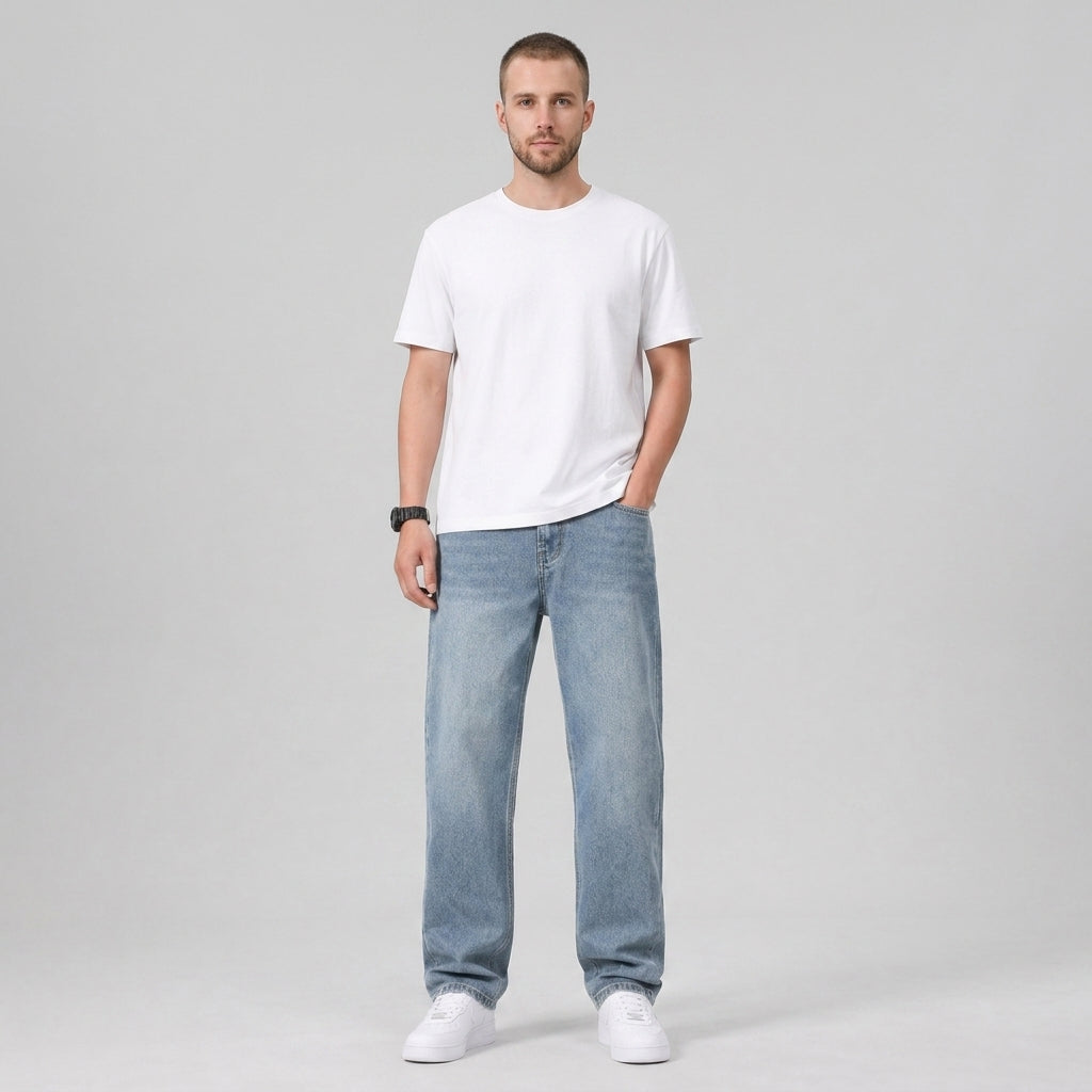 Herren Baggy Jeans im Loose Fit — Dunkles Cyan