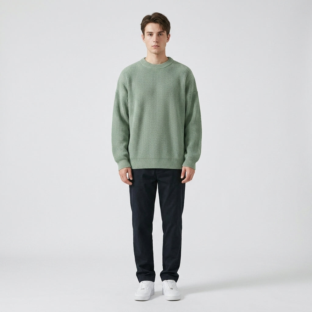 Herren Strickpullover in Rippstrick – Relaxed Fit — Grün