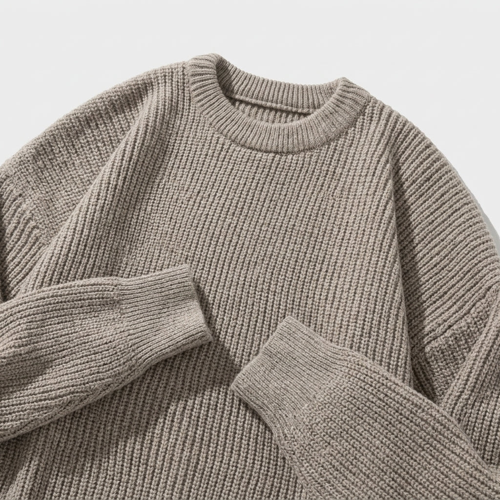 Herren Strickpullover in Rippstrick – Relaxed Fit — Grau