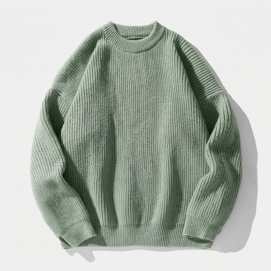 Herren Strickpullover in Rippstrick – Relaxed Fit — Grün