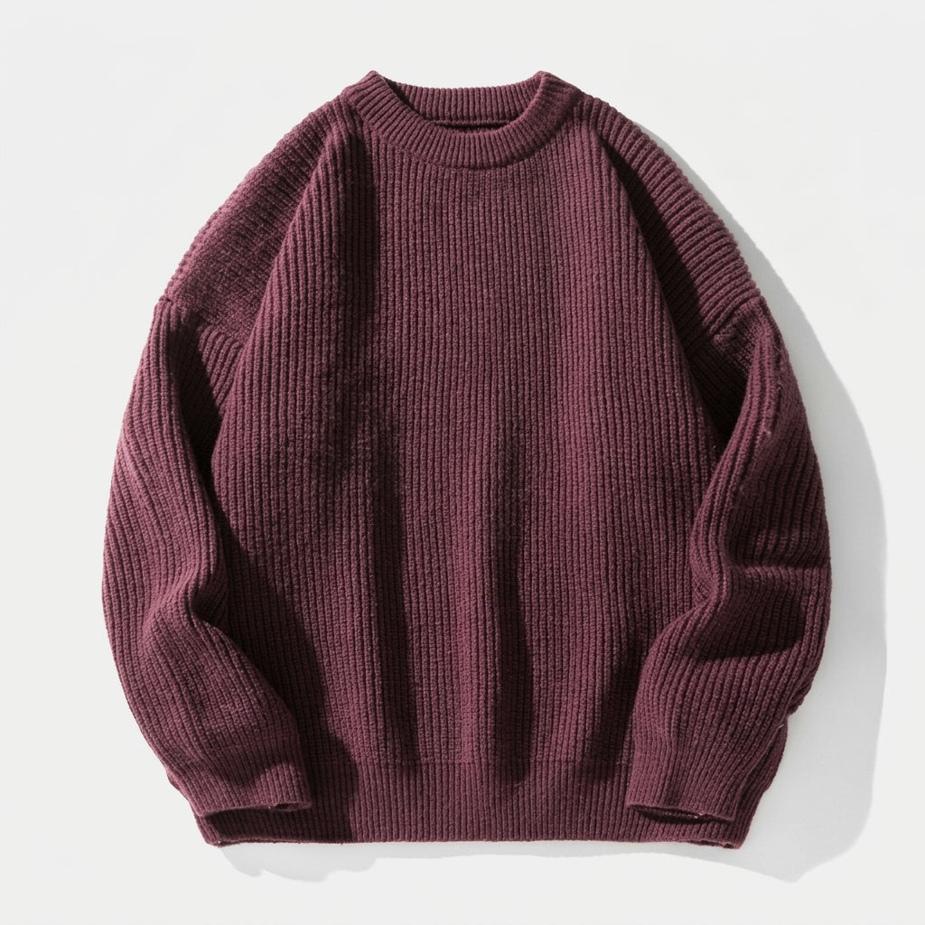 Herren Strickpullover in Rippstrick – Relaxed Fit — Burgund
