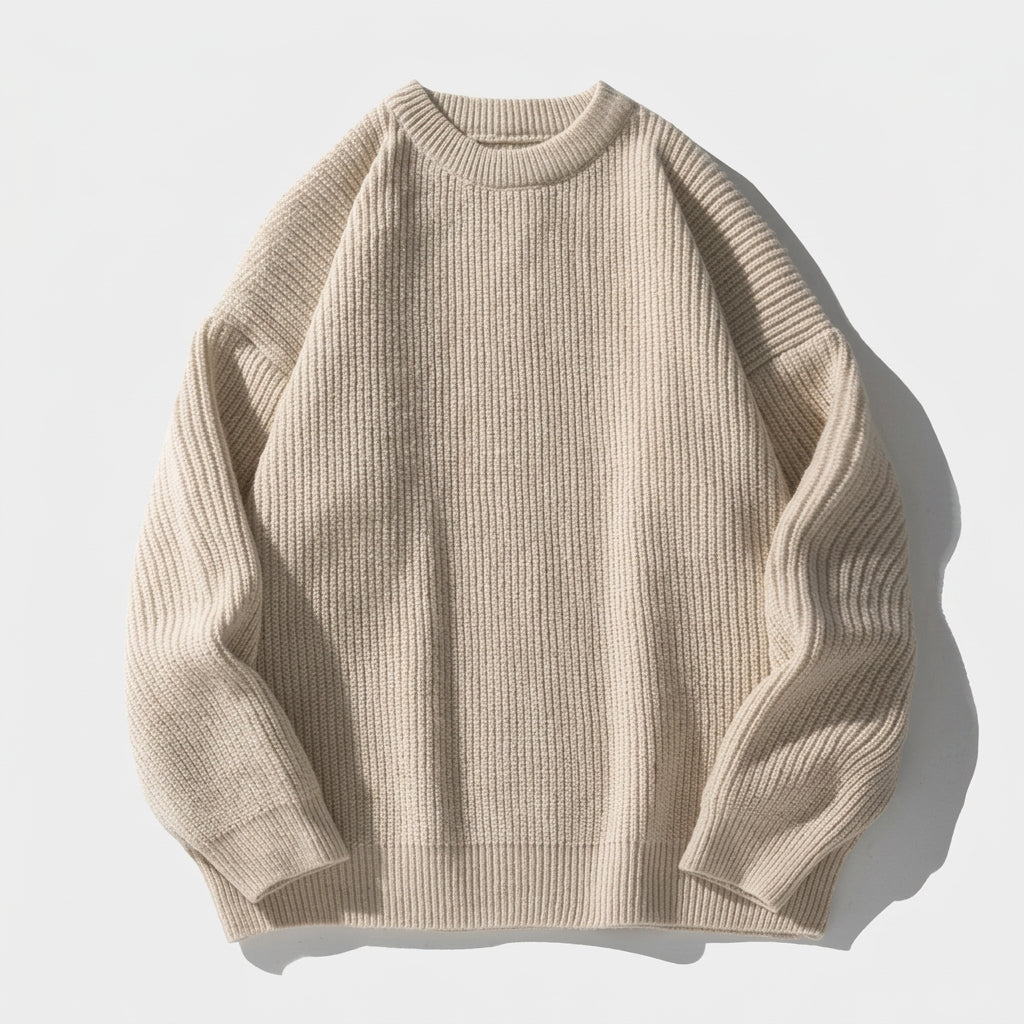 Herren Strickpullover in Rippstrick – Relaxed Fit — Beige