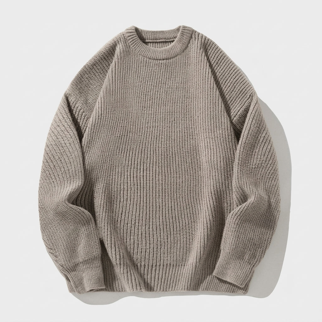 Herren Strickpullover in Rippstrick – Relaxed Fit — Grau