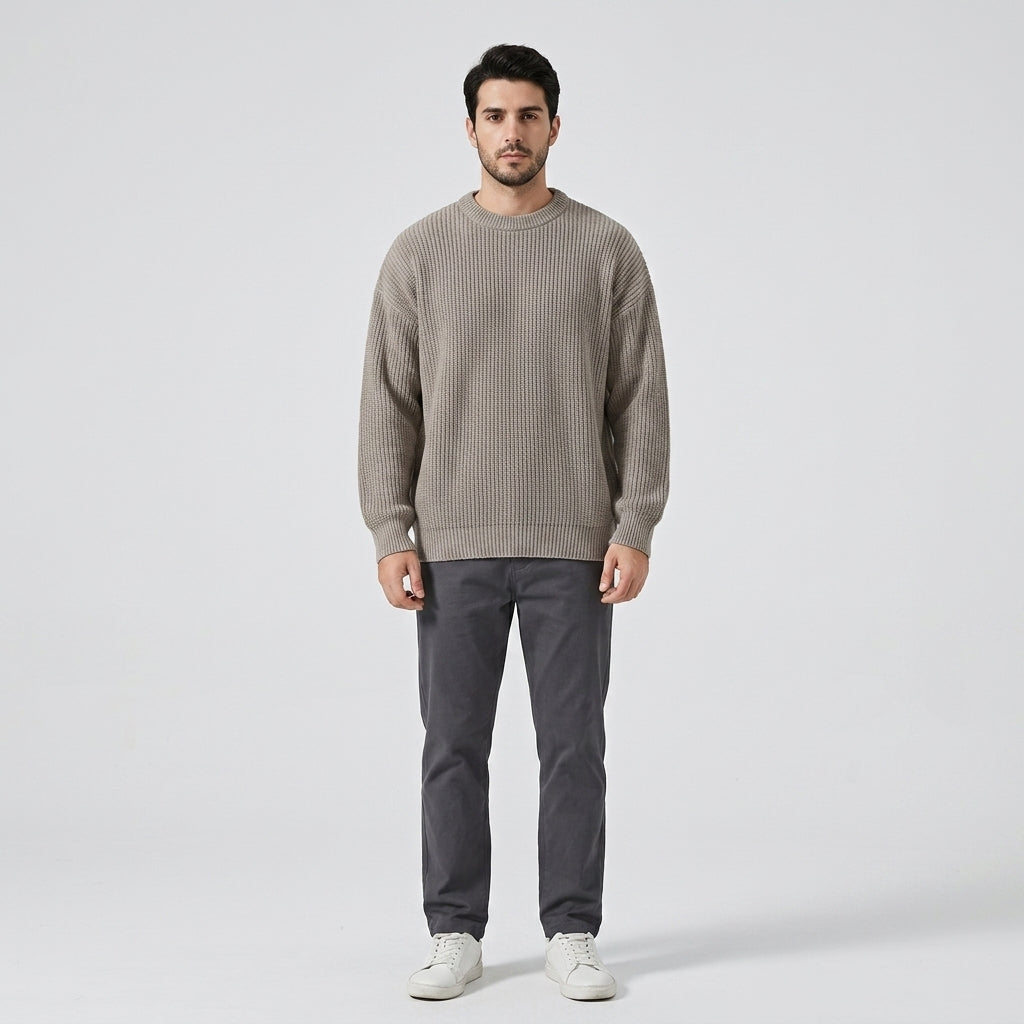 Herren Strickpullover in Rippstrick – Relaxed Fit — Grau