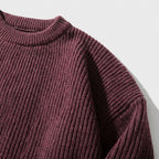 Herren Strickpullover in Rippstrick – Relaxed Fit — Burgund