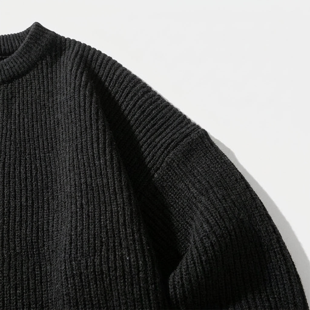 Herren Strickpullover in Rippstrick – Relaxed Fit — Schwarz