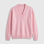 Damen Strickpullover mit V-Ausschnitt – Relaxed Fit — Rosa