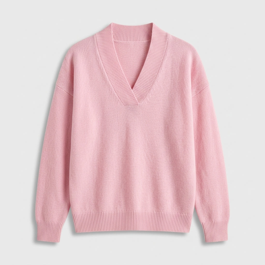 Damen Strickpullover mit V-Ausschnitt – Relaxed Fit — Rosa