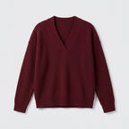 Damen Strickpullover mit V-Ausschnitt – Relaxed Fit — Bordeaux