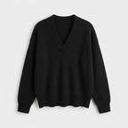 Damen Strickpullover mit V-Ausschnitt – Relaxed Fit — Schwarz