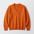 Damen Strickpullover mit V-Ausschnitt – Relaxed Fit — Orange