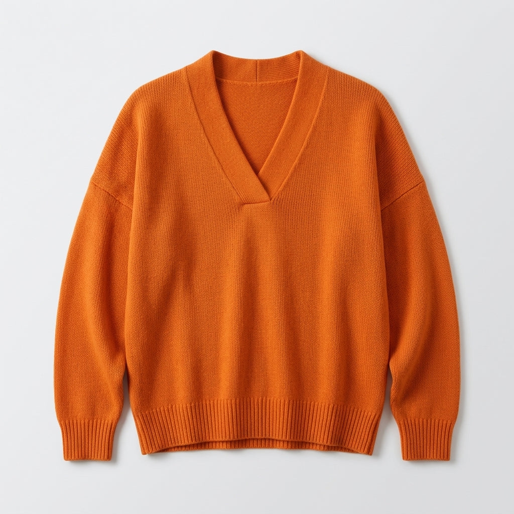 Damen Strickpullover mit V-Ausschnitt – Relaxed Fit — Orange