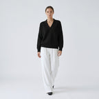 Damen Strickpullover mit V-Ausschnitt – Relaxed Fit — Schwarz