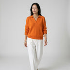 Damen Strickpullover mit V-Ausschnitt – Relaxed Fit — Orange