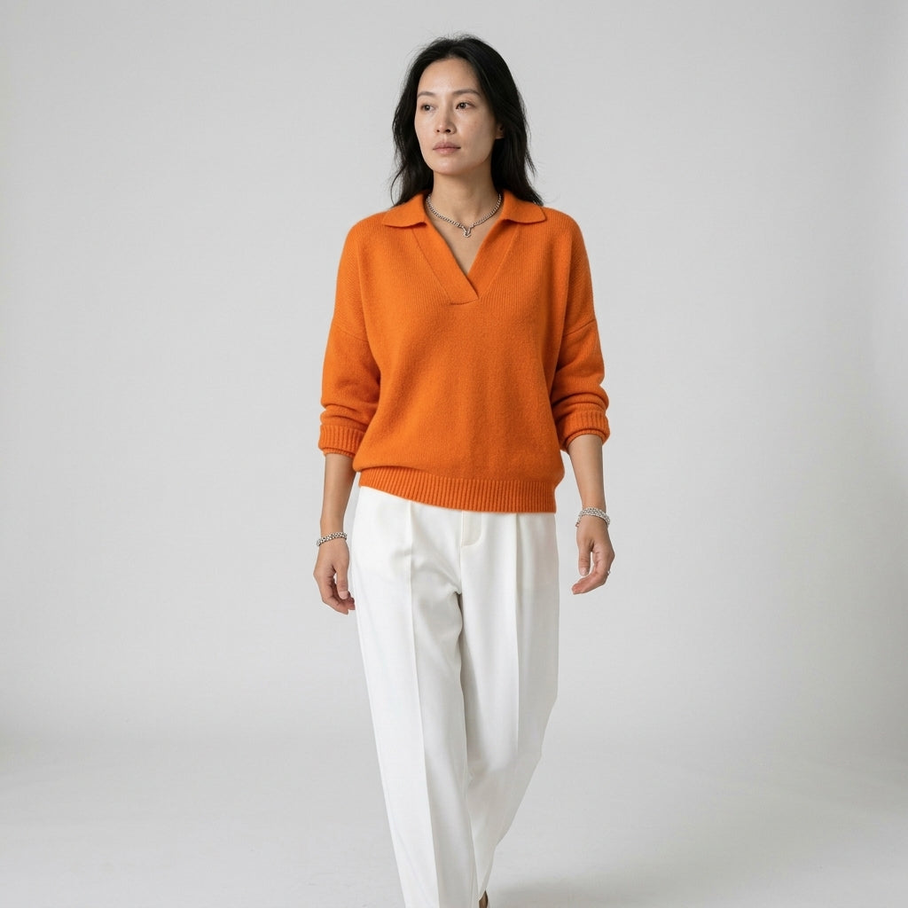 Damen Strickpullover mit V-Ausschnitt – Relaxed Fit — Orange