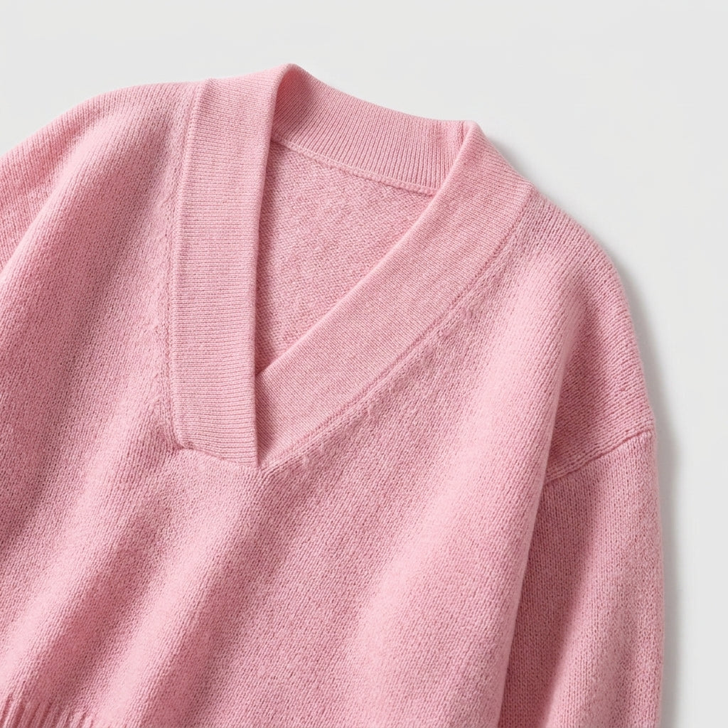 Damen Strickpullover mit V-Ausschnitt – Relaxed Fit — Rosa