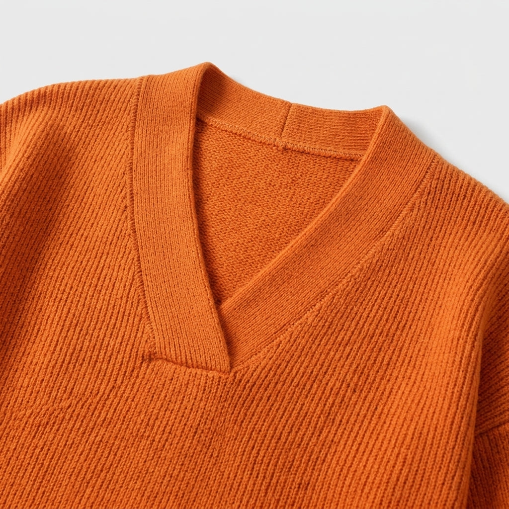Damen Strickpullover mit V-Ausschnitt – Relaxed Fit — Orange