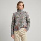 Damen Strickpullover mit Rollkragen und Blumenmuster – Relaxed Fit