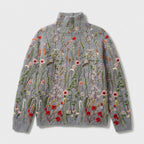 Damen Strickpullover mit Rollkragen und Blumenmuster – Relaxed Fit