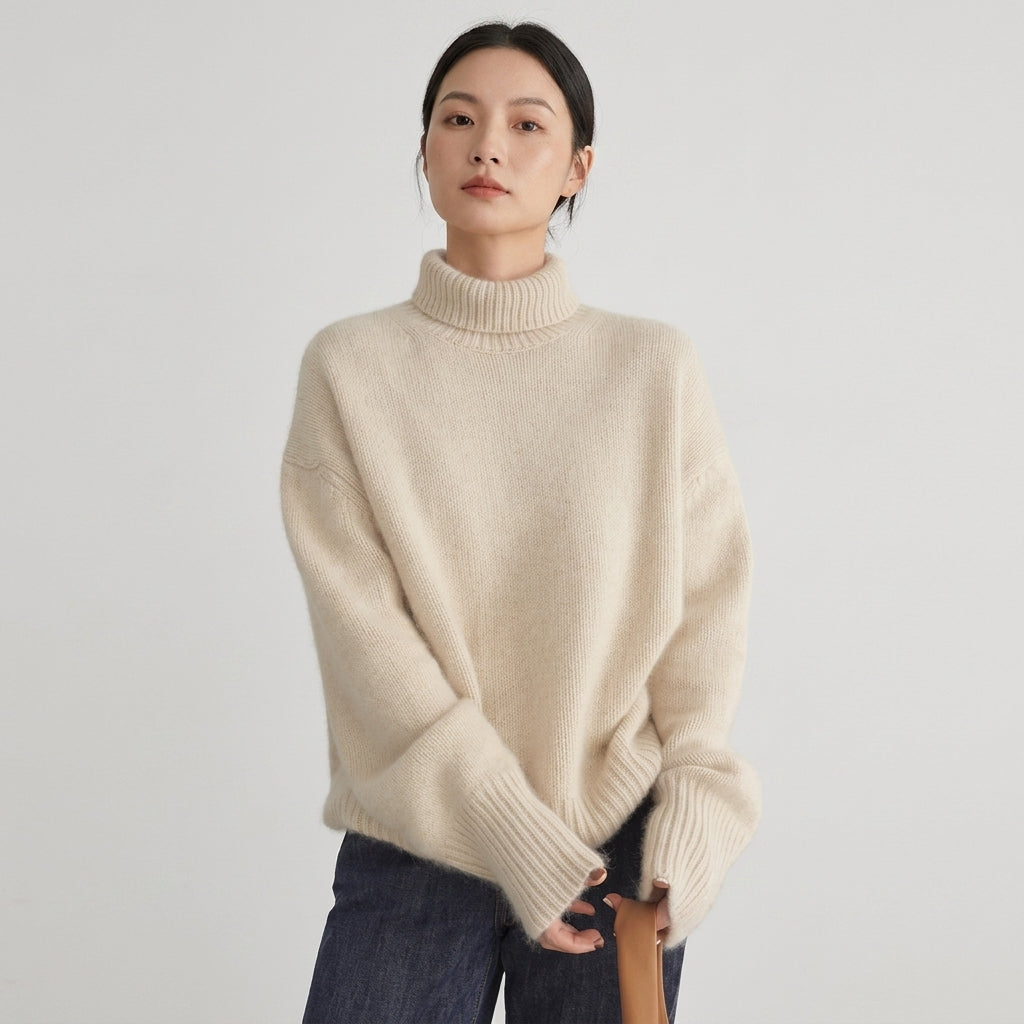 Damen Strickpullover aus Kaschmir mit Rollkragen – Regular Fit — Beige