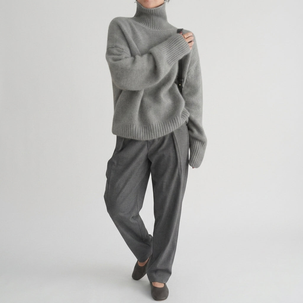 Damen Strickpullover aus Kaschmir mit Rollkragen – Regular Fit — Grau