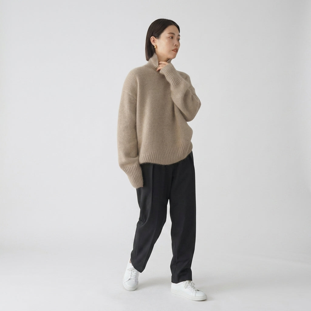 Damen Strickpullover aus Kaschmir mit Rollkragen – Regular Fit — Khaki